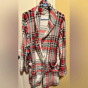 Mythology White Red Black Plaid Robe (Missing Belt) Sz One Size Fits Most